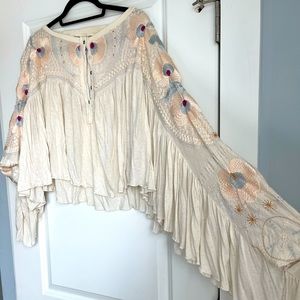Free People Cream Top with Big Sleeves